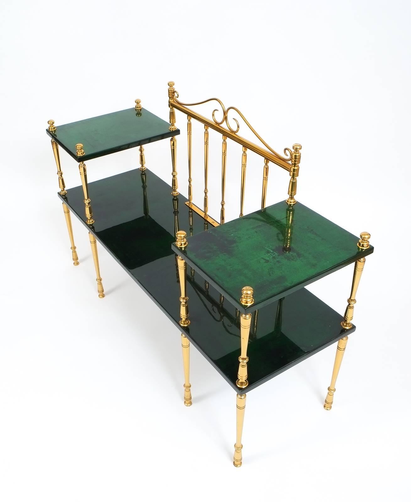 Italian Rare Aldo Tura Green Parchment and Brass Bench or Table, circa 1960