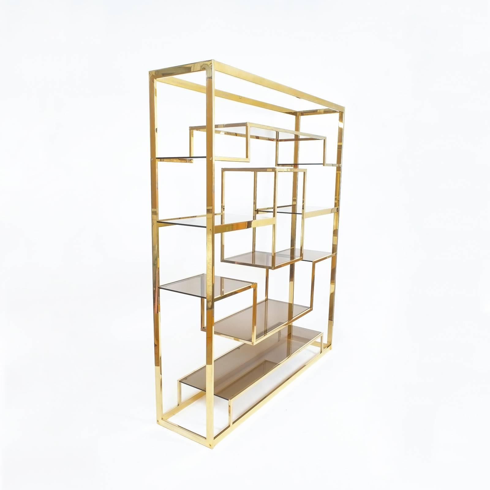 Late 20th Century Romeo Rega Etagere Brass and Glass Room Divider