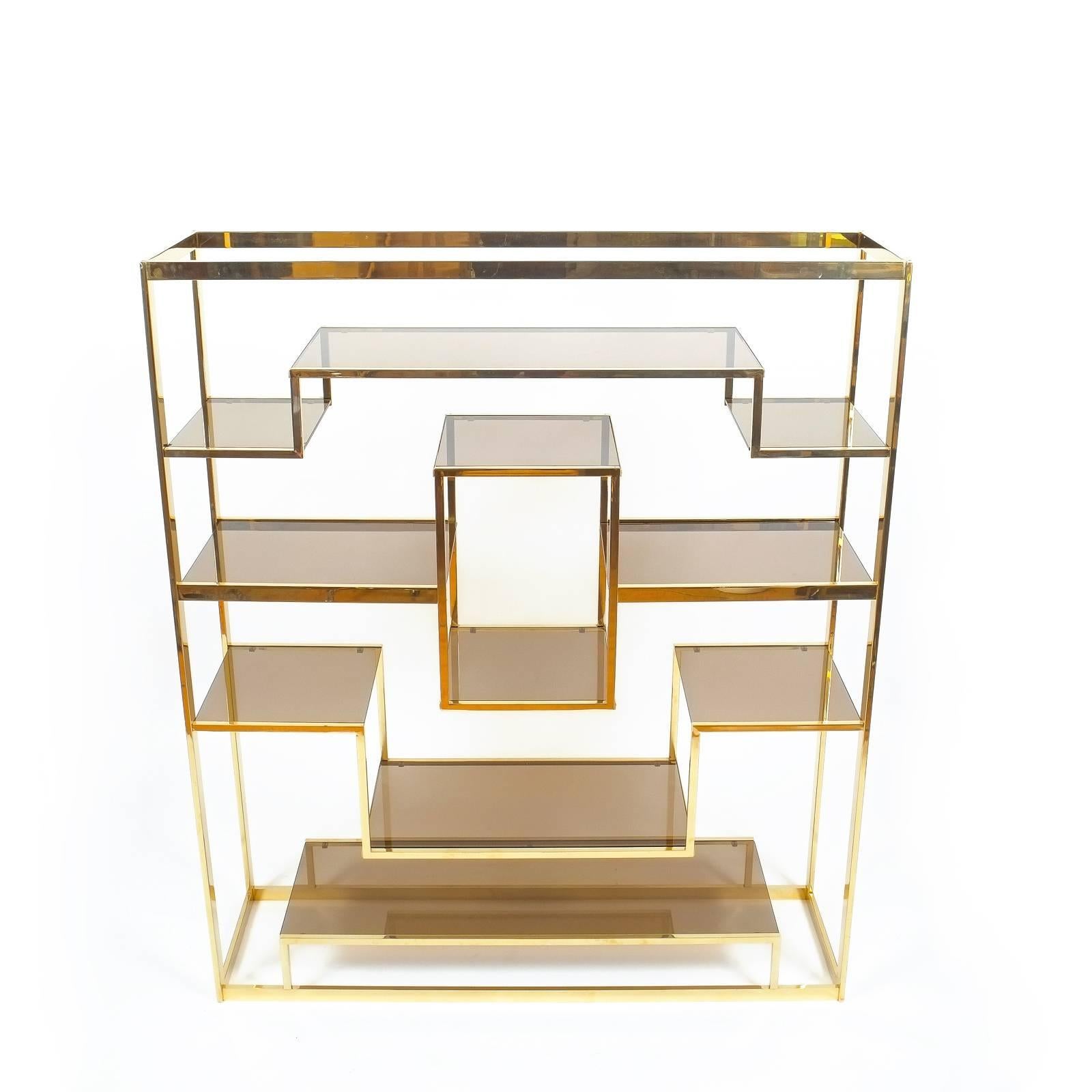 Mid-Century Modern Romeo Rega Etagere Brass and Glass Room Divider