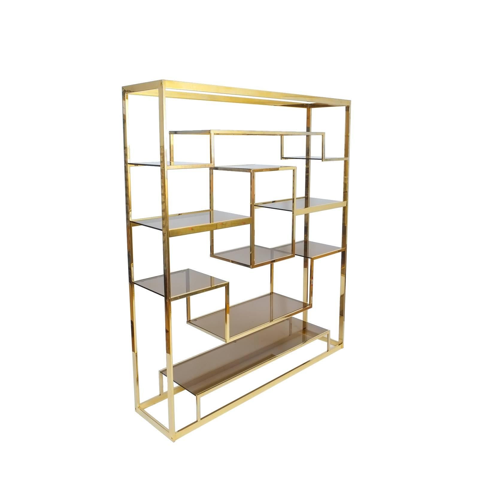 Romeo Rega Etagere Brass and Glass Room Divider In Excellent Condition In Vienna, AT