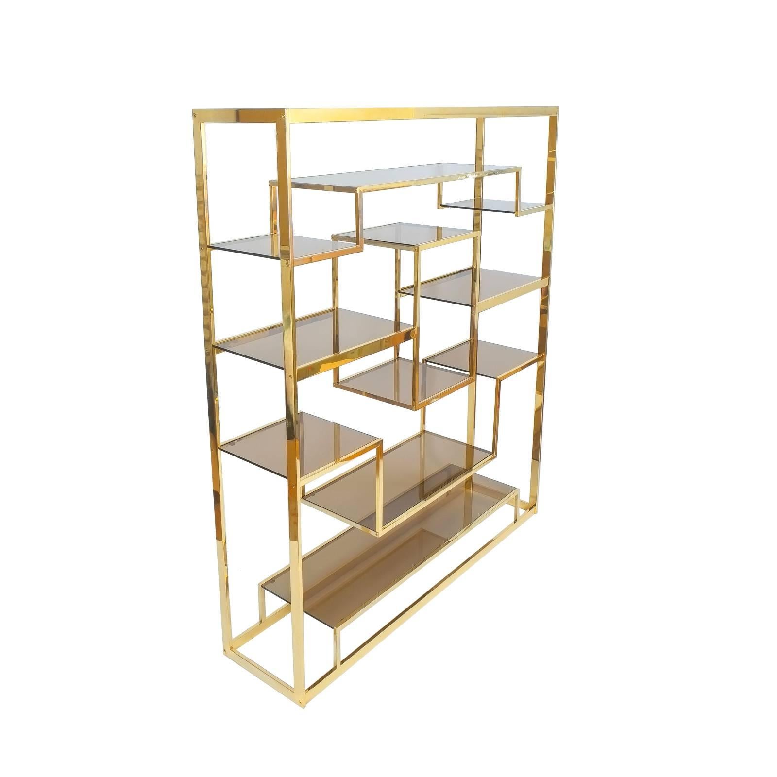 Dyed Romeo Rega Etagere Brass and Glass Room Divider