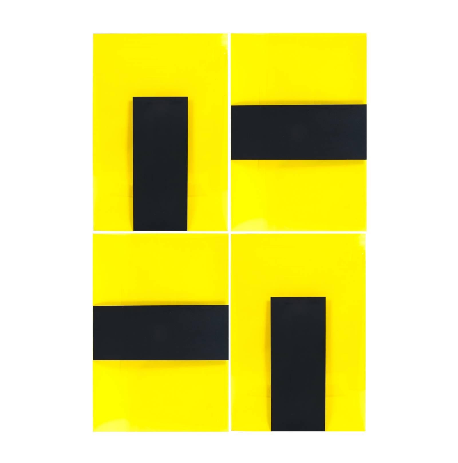 Johanna Grawunder Memphis Large Yellow Black Light Wall Lamps (4), Italy 1989 For Sale 6