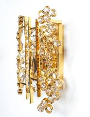 Pair of Gilt Brass and Crystal Glass Encrusted Sconces by Palwa