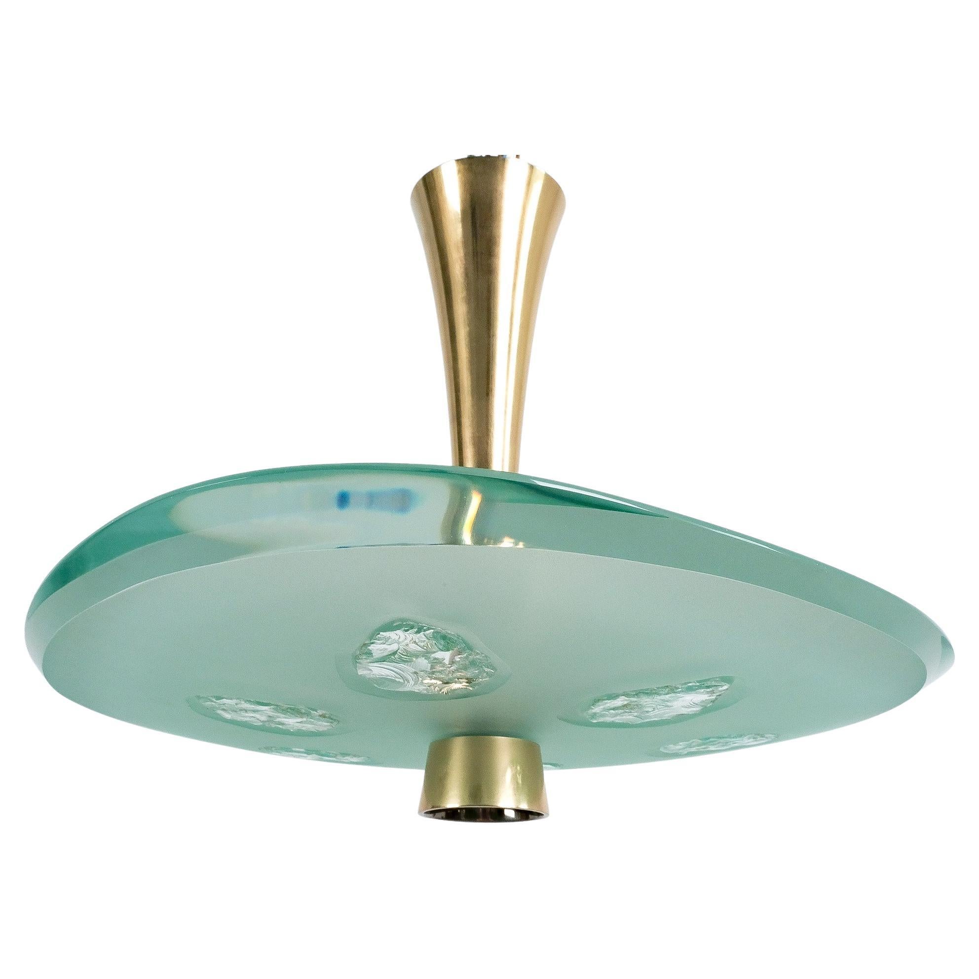 Max Ingrand Fontana Arte Halbflush Mount-Kronleuchter Mod. 1748, Glas-Messing-Messing, 1957