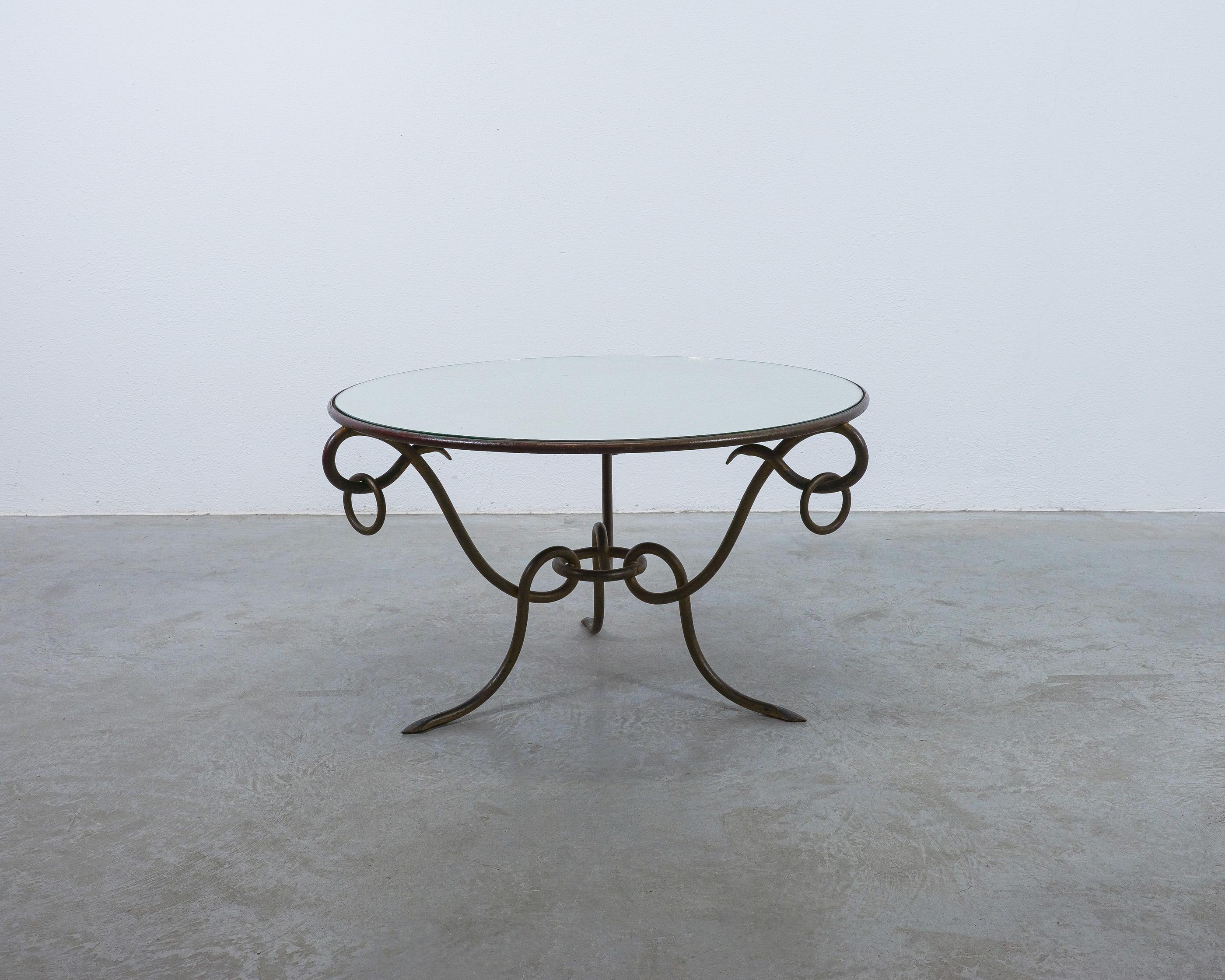 René Drouet Mirrored Coffee Table Wrought Iron, France 1950 In Good Condition For Sale In Vienna, AT