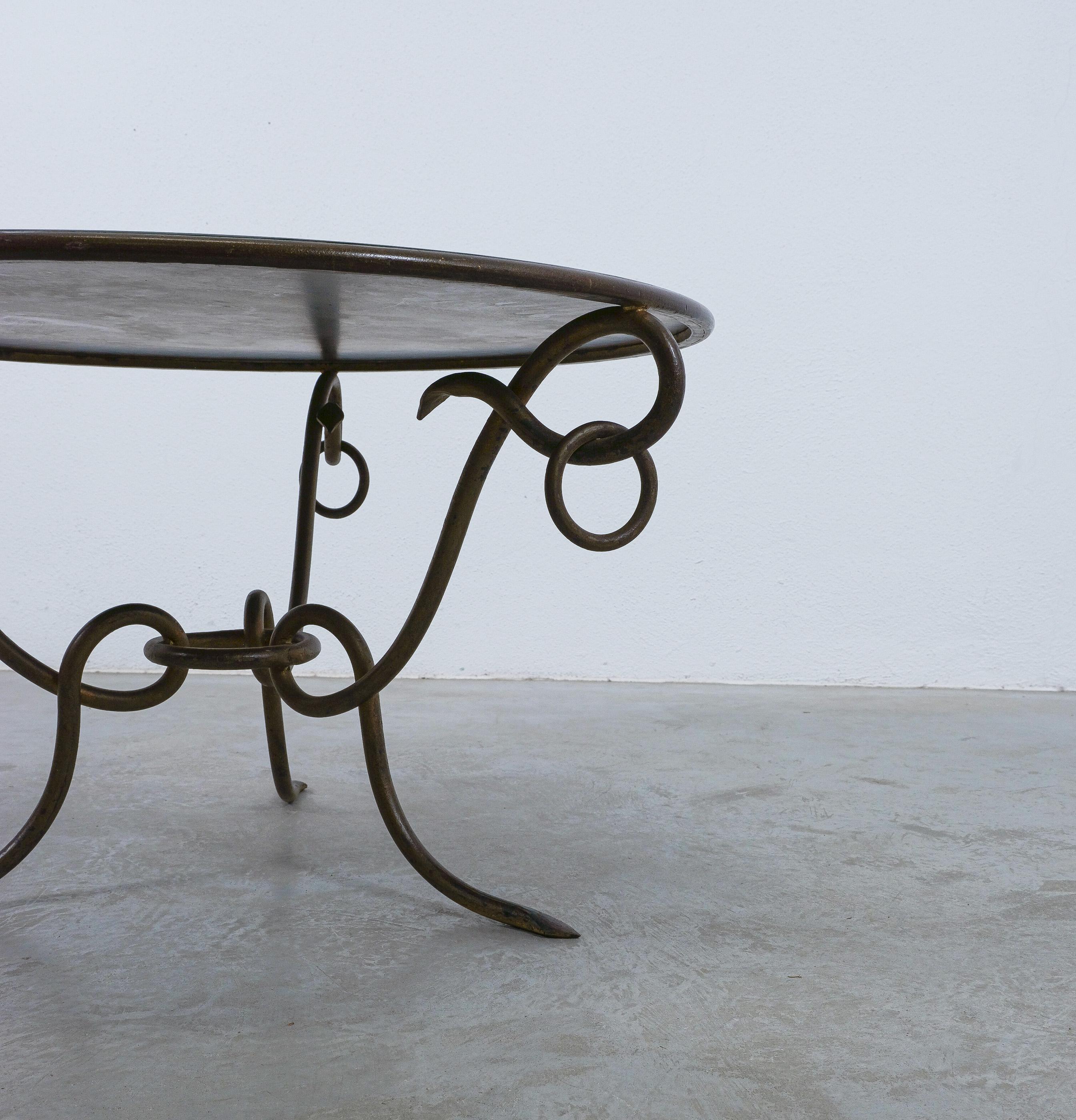 Mid-20th Century René Drouet Mirrored Coffee Table Wrought Iron, France 1950 For Sale
