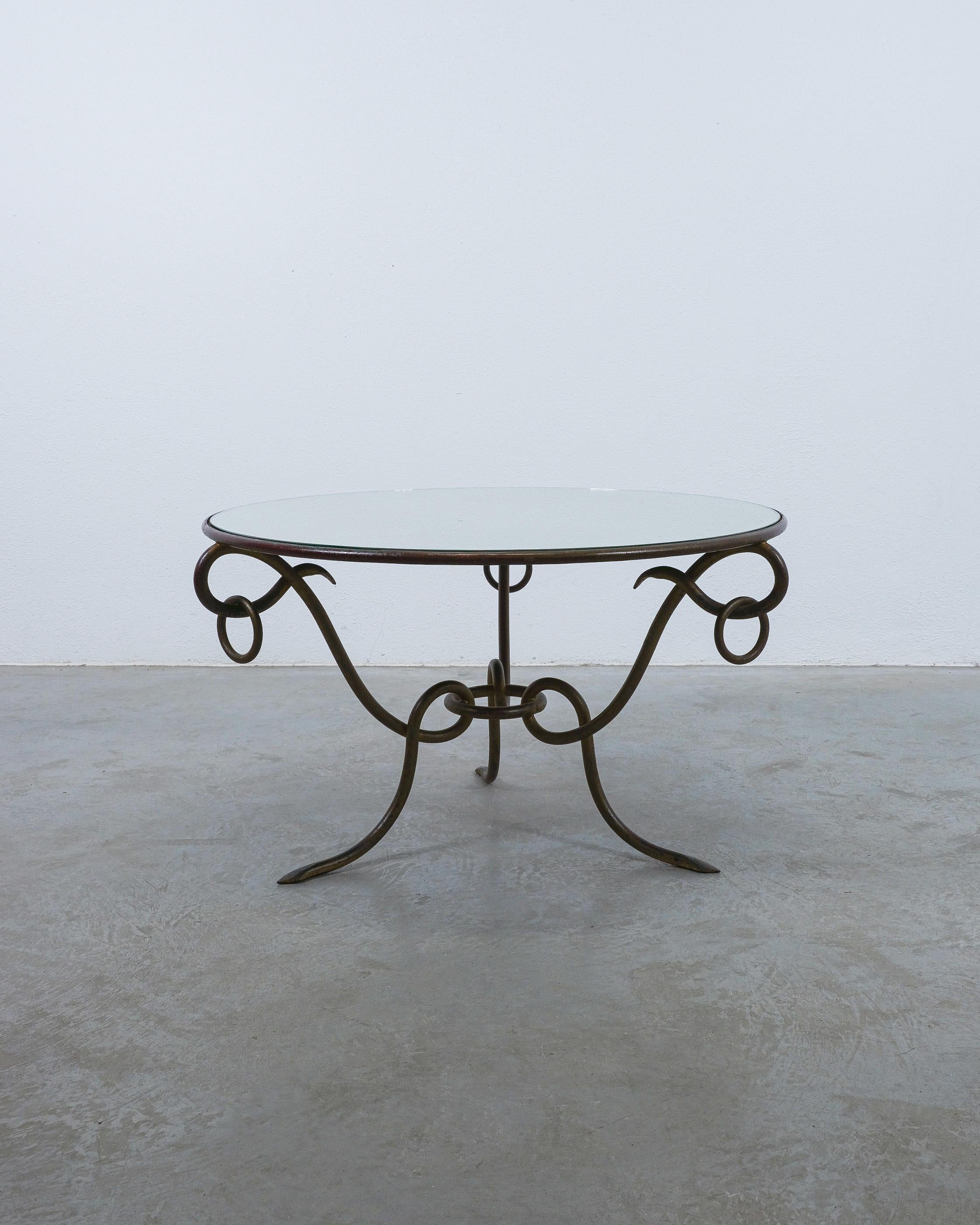 René Drouet Mirrored Coffee Table Wrought Iron, France 1950 For Sale 1