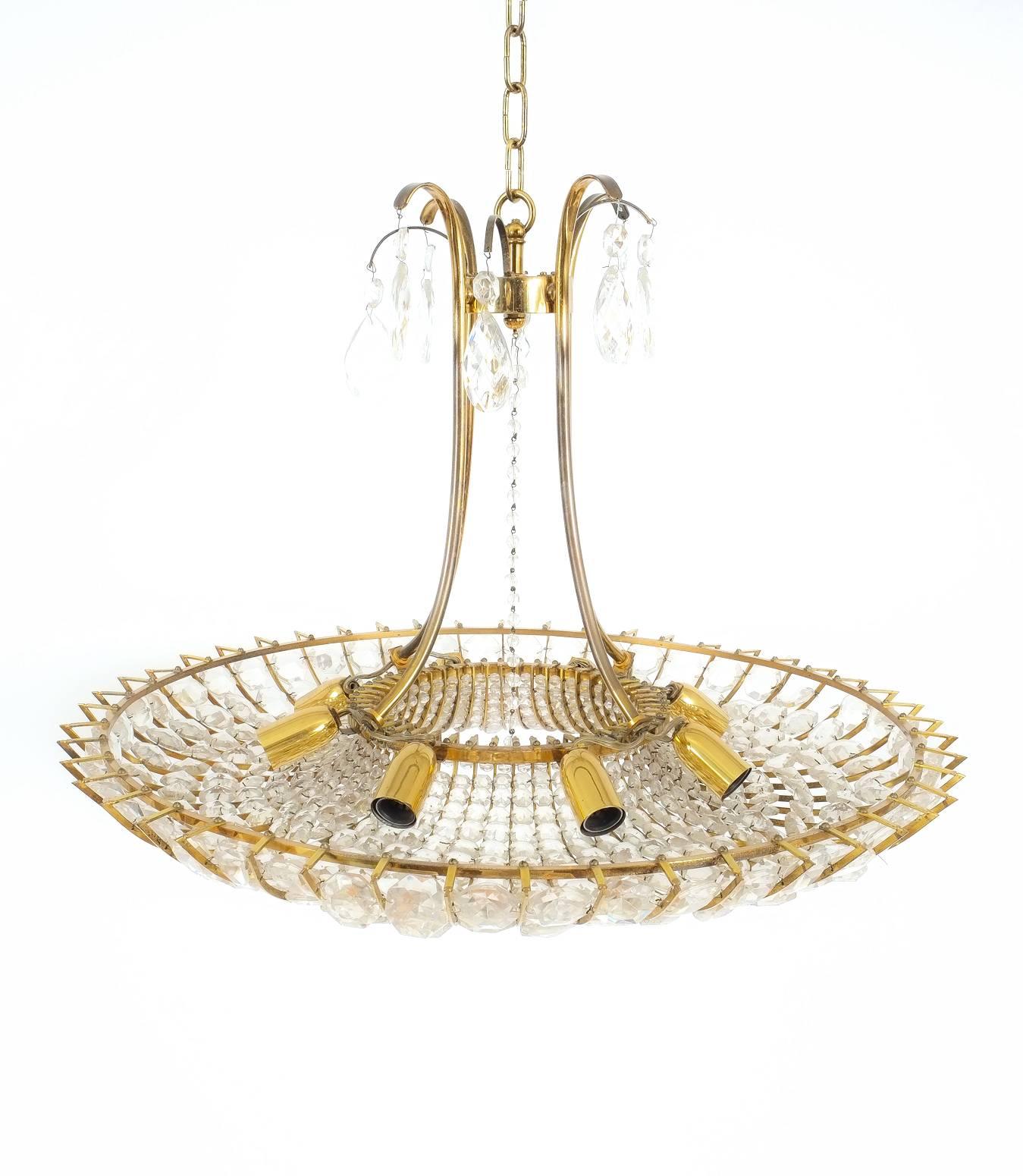 Austrian Beautiful and Large, Brass and Glass Chandelier in the style of  Lobmeyr