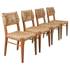 Set of Four Dining Chairs Wood Rope Adrien Audoux & Frida Minet France, 1950