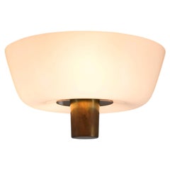 Paavo Tynell Flush Mount Light by Taito, Brass & Opaline Glass, 1951