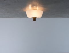 Paavo Tynell Flush Mount Light by Taito, Brass & Opaline Glass, 1951