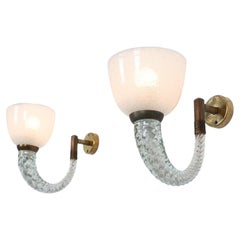 Set of 6 Archimede Seguso Midcentury Wall Sconces, Glass & Brass, Italy, 1960