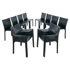 Mario Bellini Dining Chairs Set cab 412 cab 413 by Cassina, Black Leather, 1985