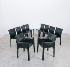 Mario Bellini Dining Chairs Set cab 412 cab 413 by Cassina, Black Leather, 1985