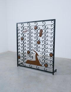 Art Deco Fire Screen by Louis Katona, Black Iron & Copper, 1928