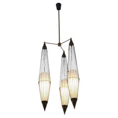 Arredoluce Chandelier, Angelo Lelii Attr. Brass & Glass, Italy, 1960