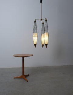 Arredoluce Chandelier, Angelo Lelii Attr. Brass & Glass, Italy, 1960