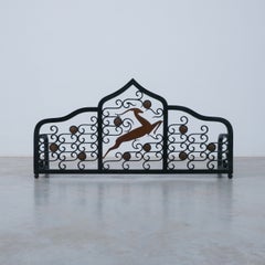Pantalla para chimenea de estilo Art Déco de Louis Katona, hierro negro y cobre, 1928
