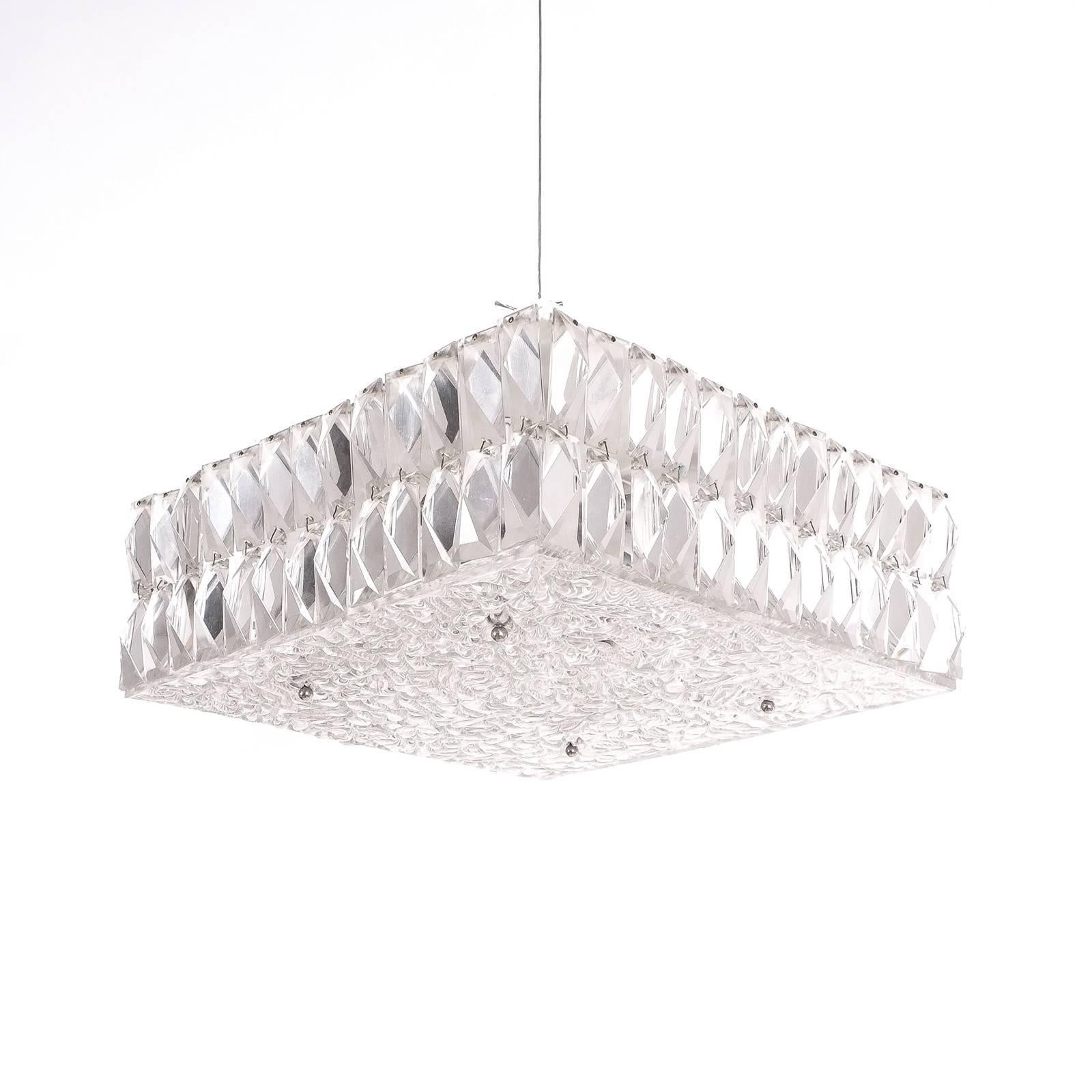 Mid-Century Modern Square Textured Glass Flush Mount Ceiling Lamp by J.T Kalmar