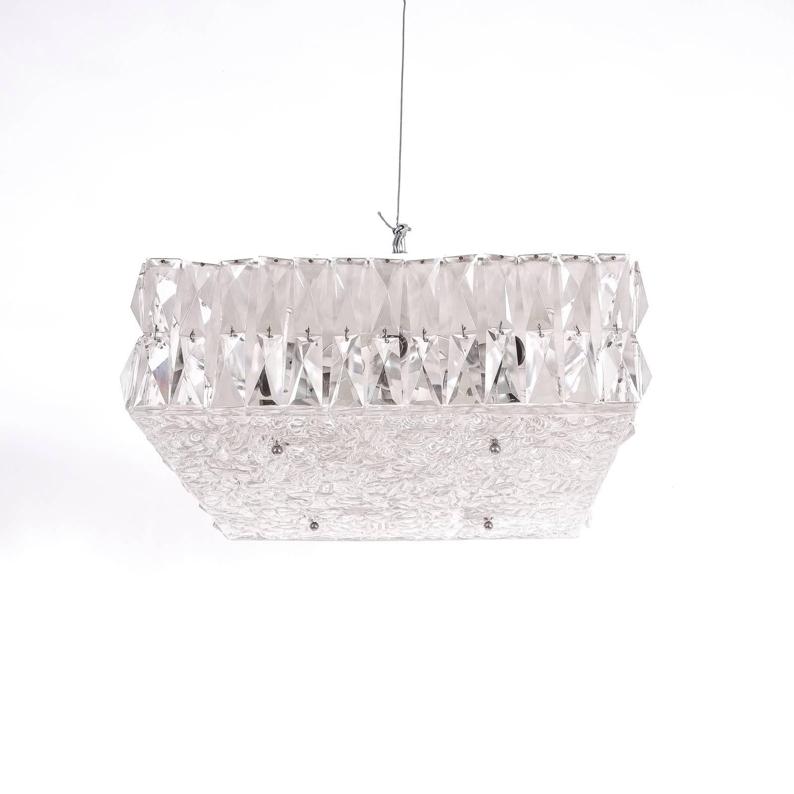 Square Textured Glass Flush Mount Ceiling Lamp by J.T Kalmar In Excellent Condition In Vienna, AT