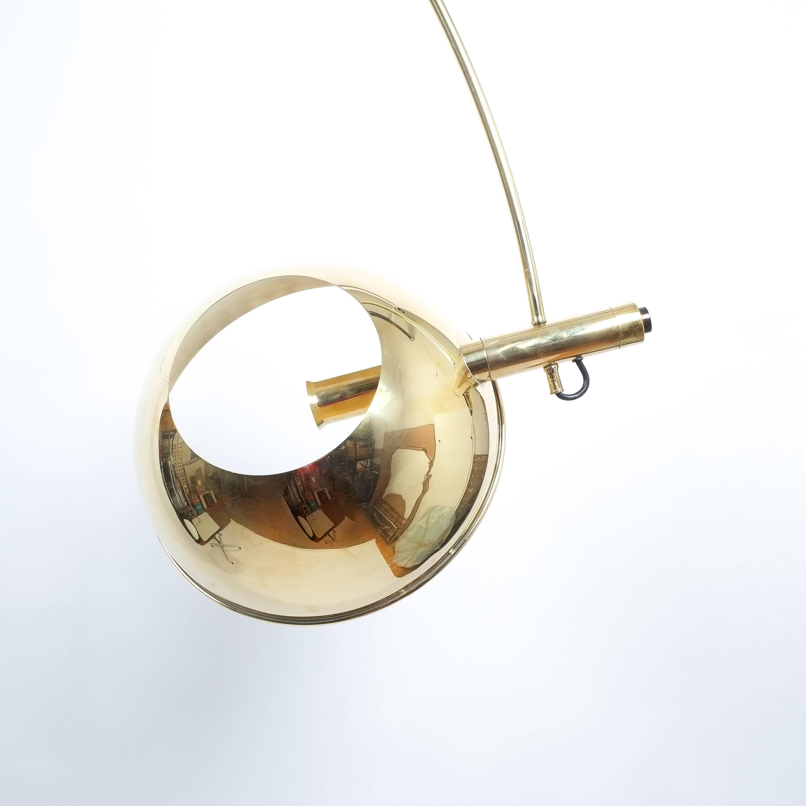 Polished Refurbished Brass Floor Lamp with Adjustable Arc by Florian Schulz, 1970