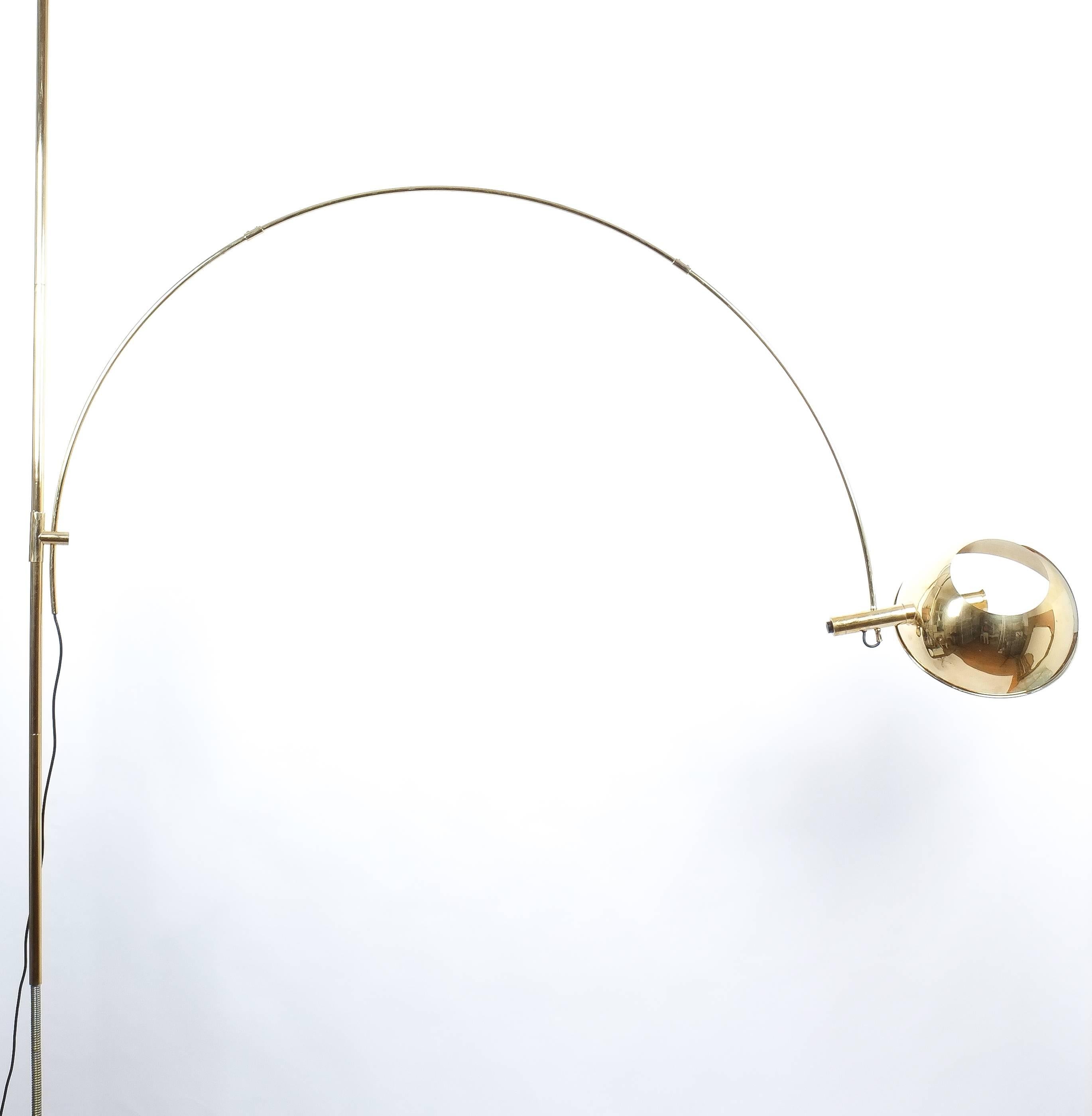 Mid-Century Modern Refurbished Brass Floor Lamp with Adjustable Arc by Florian Schulz, 1970