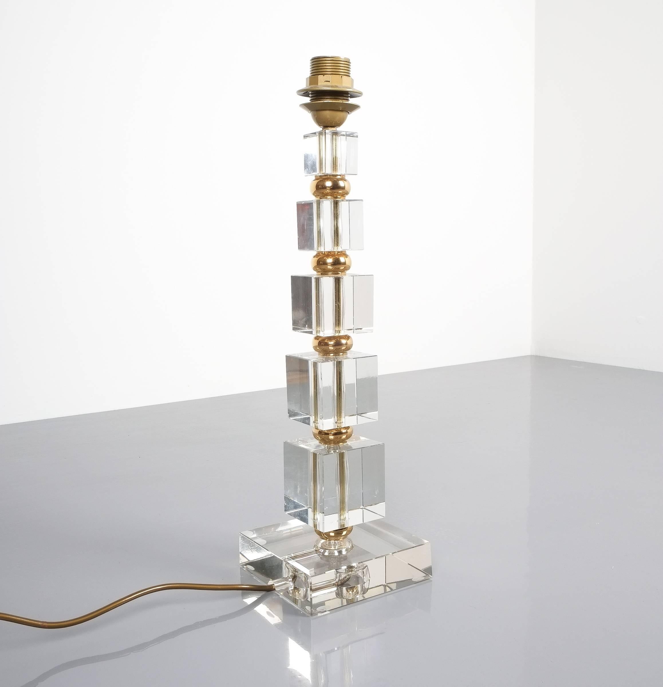 Mid-Century Modern Attributed to Bakalowits Sohne Glass Gold Brass Table Lamp, Austria, 1960 For Sale