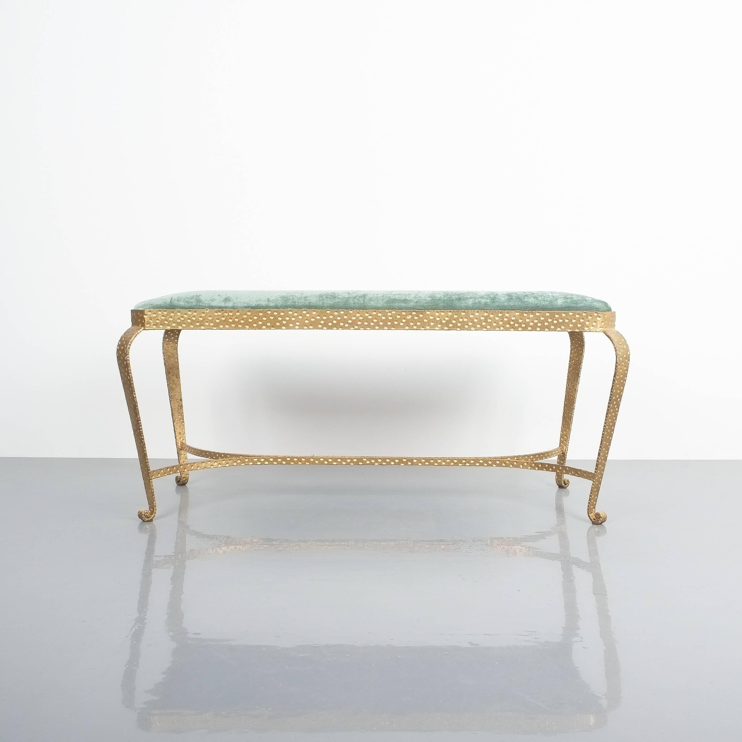 Pier Luigi Colli Gold Iron Bench Green Fabric, Italy, 1950 2