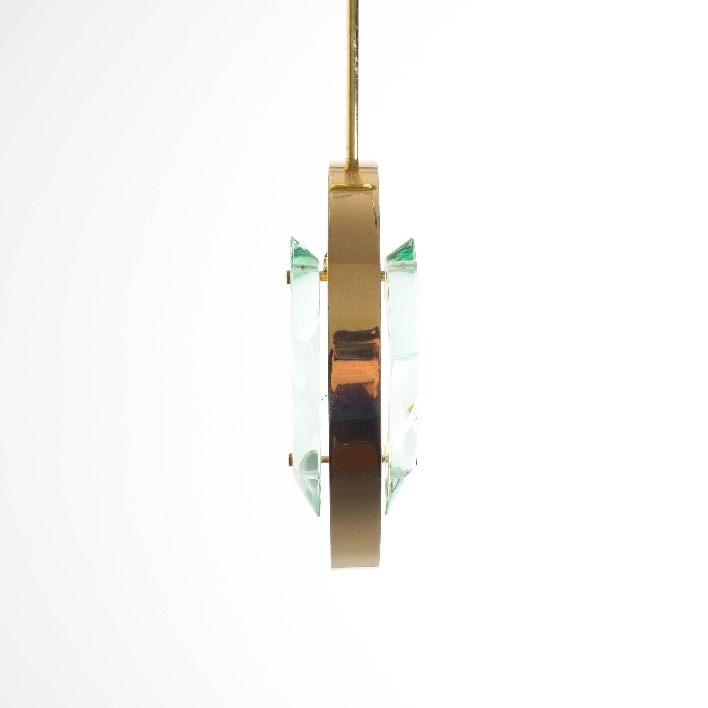 Italian Max Ingrand Brass Glass Pendant Lamp Light Model 1933 for Fontana Arte, 1961
