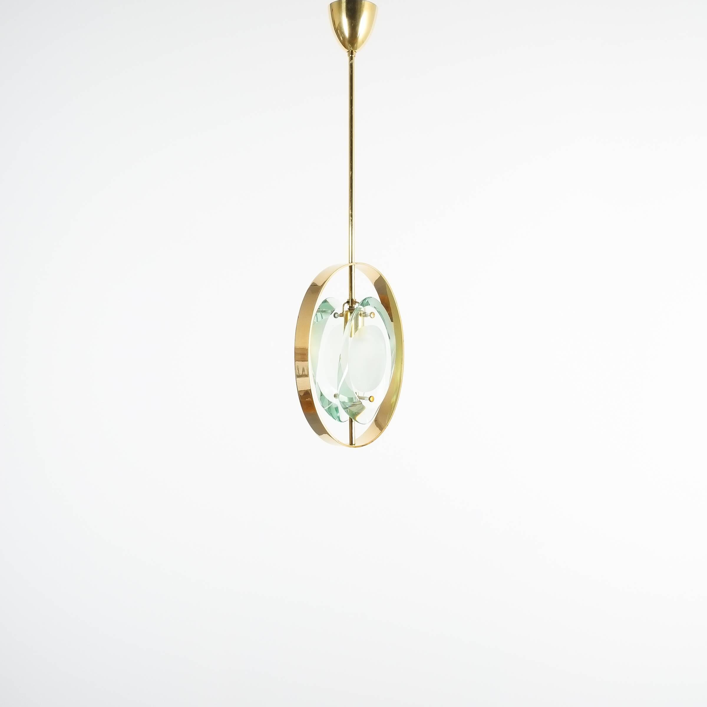 Max Ingrand Brass Glass Pendant Lamp Light Model 1933 for Fontana Arte, 1961 1