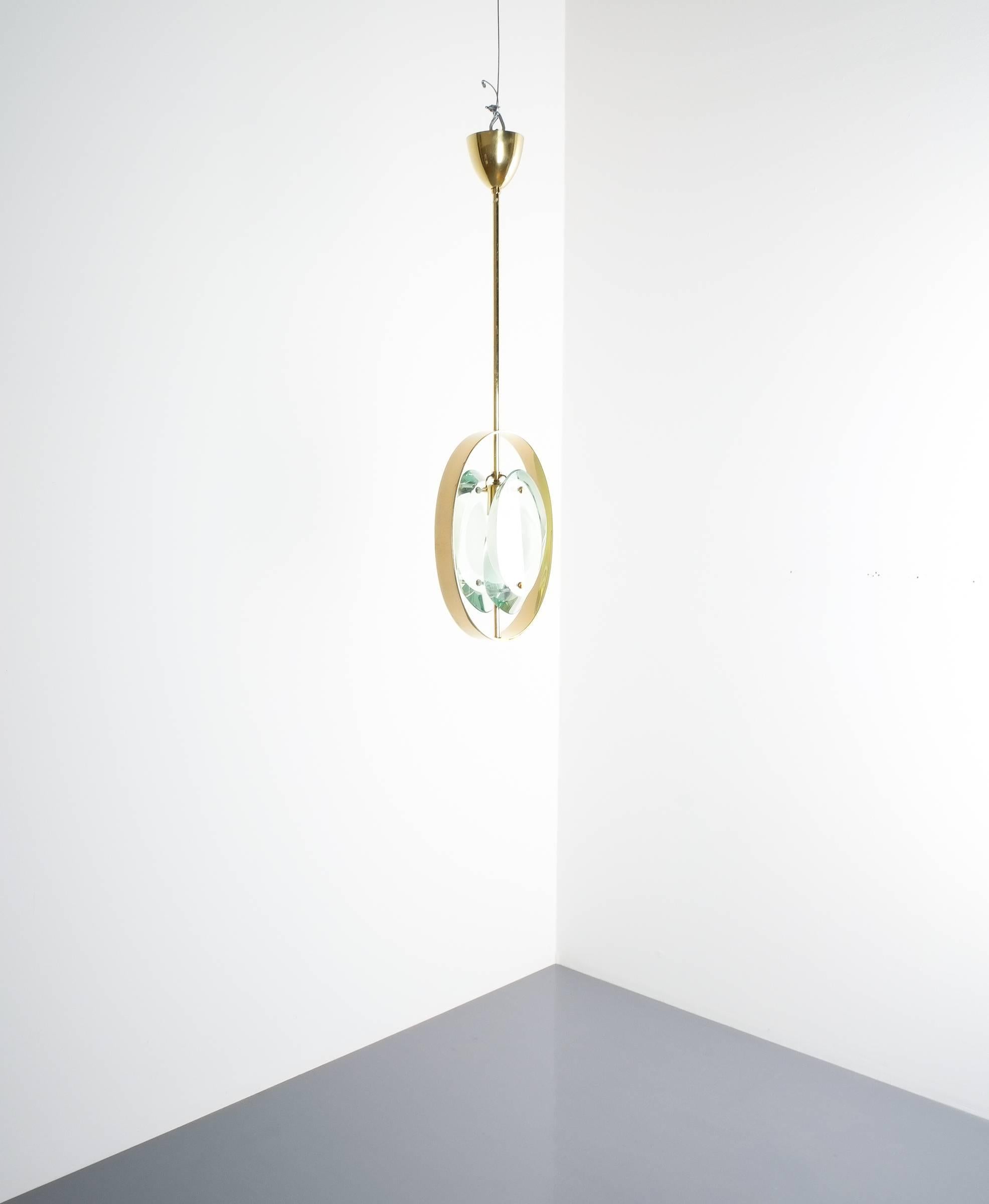 Mid-Century Modern Max Ingrand Brass Glass Pendant Lamp Light Model 1933 for Fontana Arte, 1961