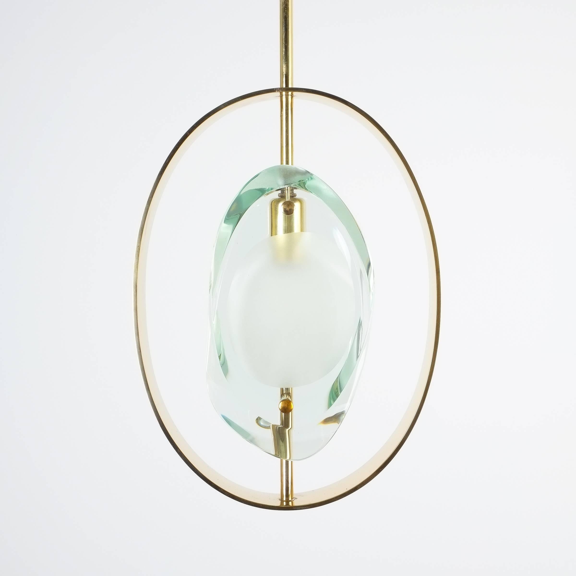Polished Max Ingrand Brass Glass Pendant Lamp Light Model 1933 for Fontana Arte, 1961