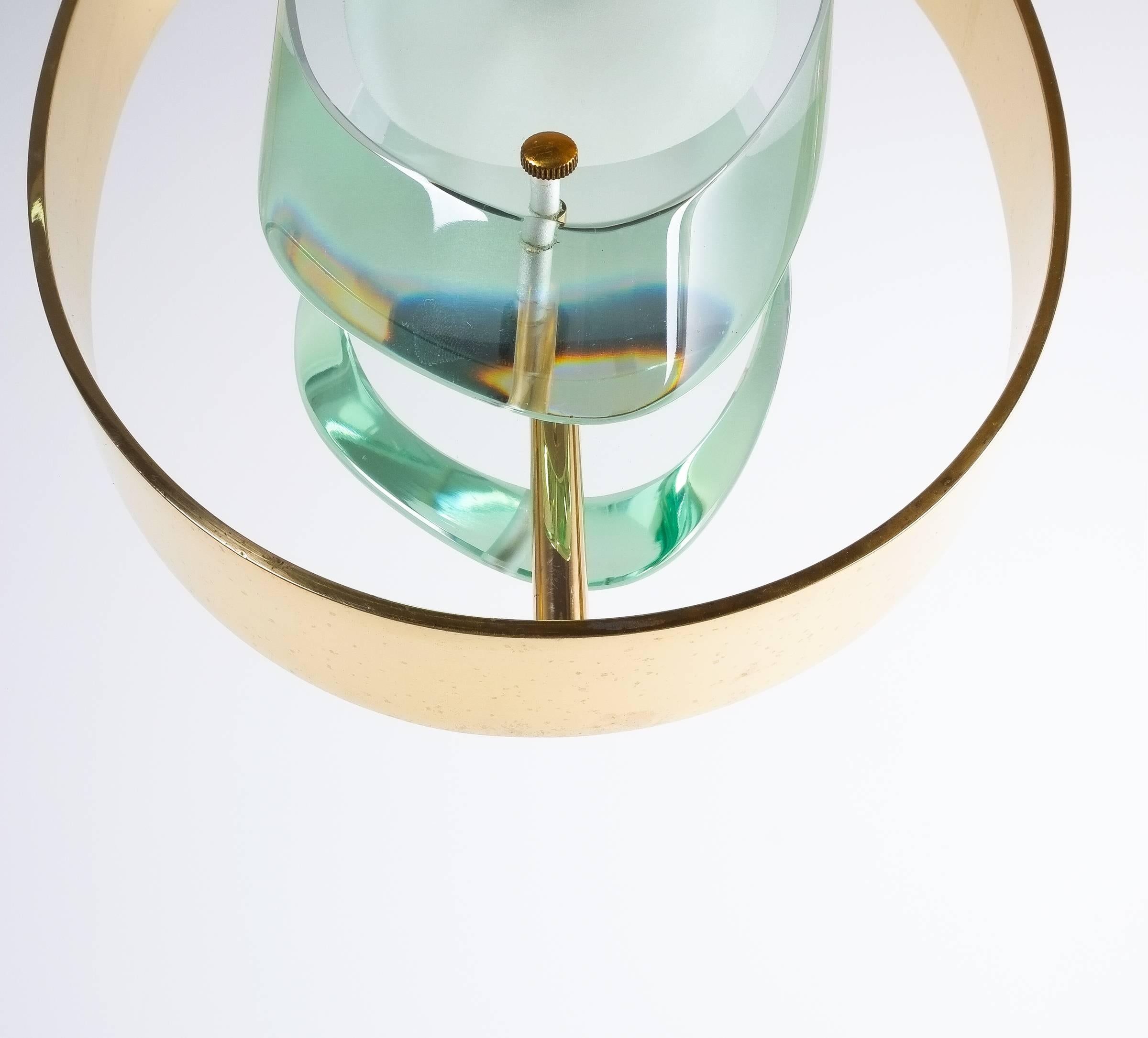 Mid-20th Century Max Ingrand Brass Glass Pendant Lamp Light Model 1933 for Fontana Arte, 1961