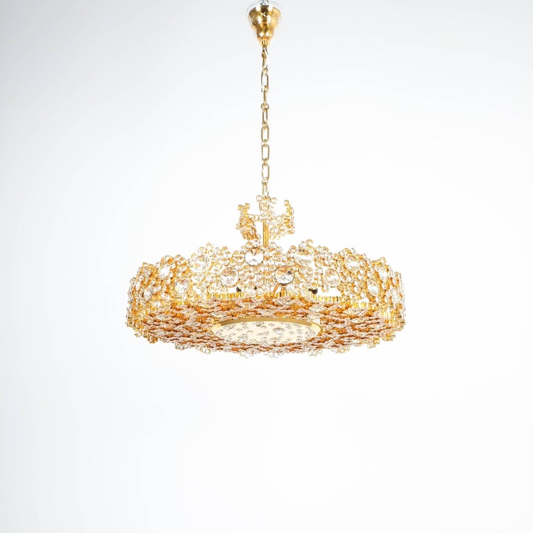 Palwa Crystal Glass Gold Brass Chandelier Refurbished Lamp 1960 For 27 Inch Palwa Crystal Glass Gold Plated Brass Chandelier Refurbished Lamp 1960 This