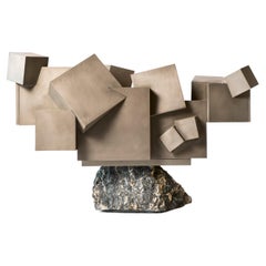 "Pyrite" sideboard, wooden frame, metal finish, portoro marble base