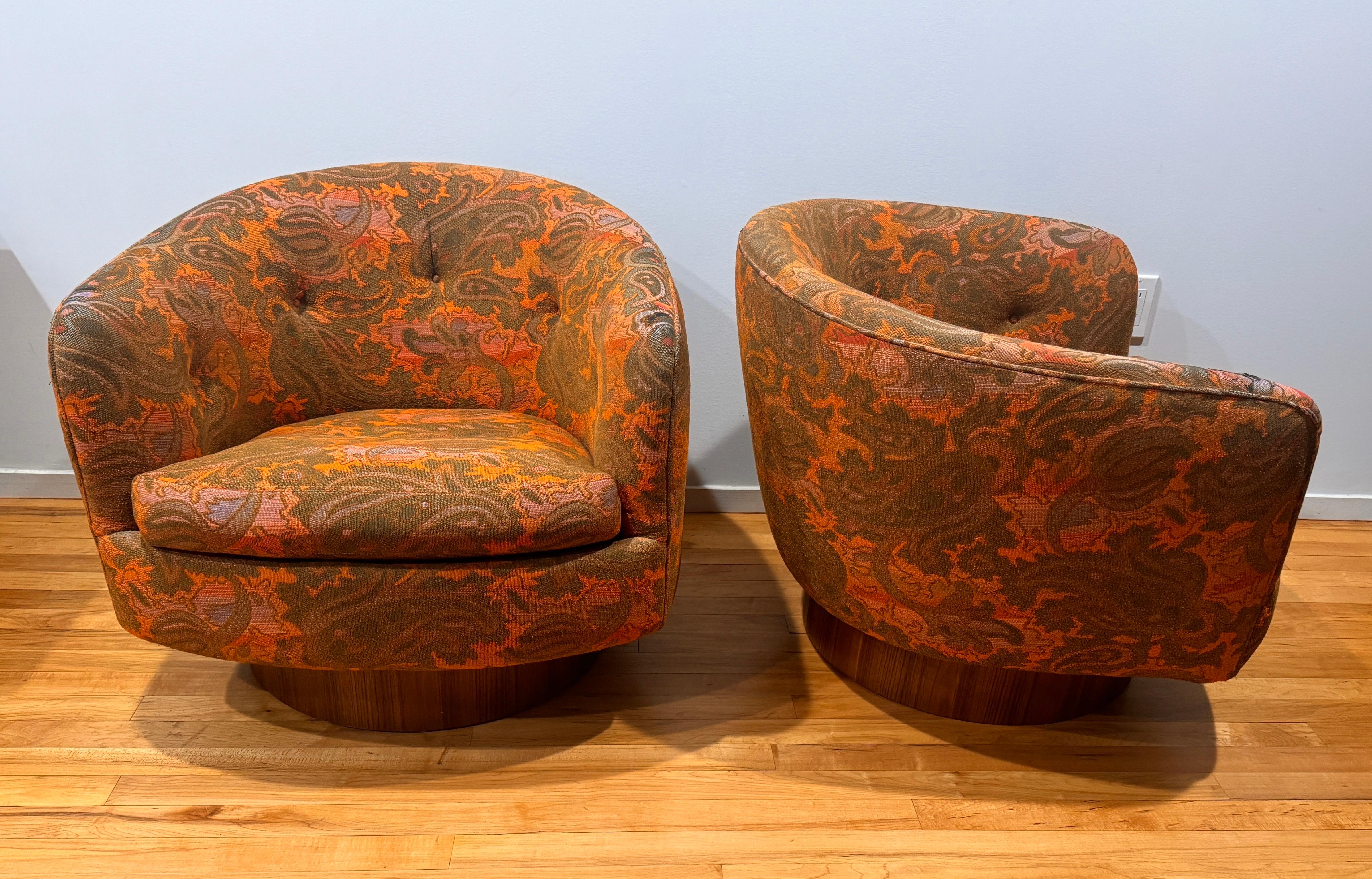 Mid-Century Modern Milo Baughman for Thayer Coggin Swivel Tilt Lounge Chairs Pair of 2