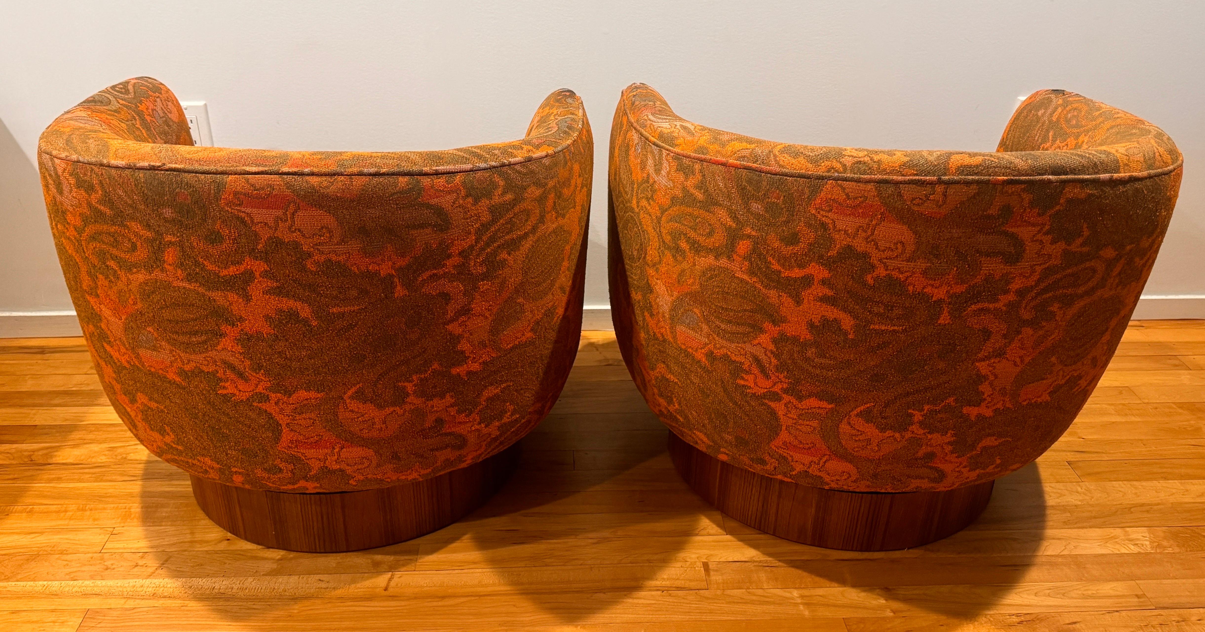 American Milo Baughman for Thayer Coggin Swivel Tilt Lounge Chairs Pair of 2