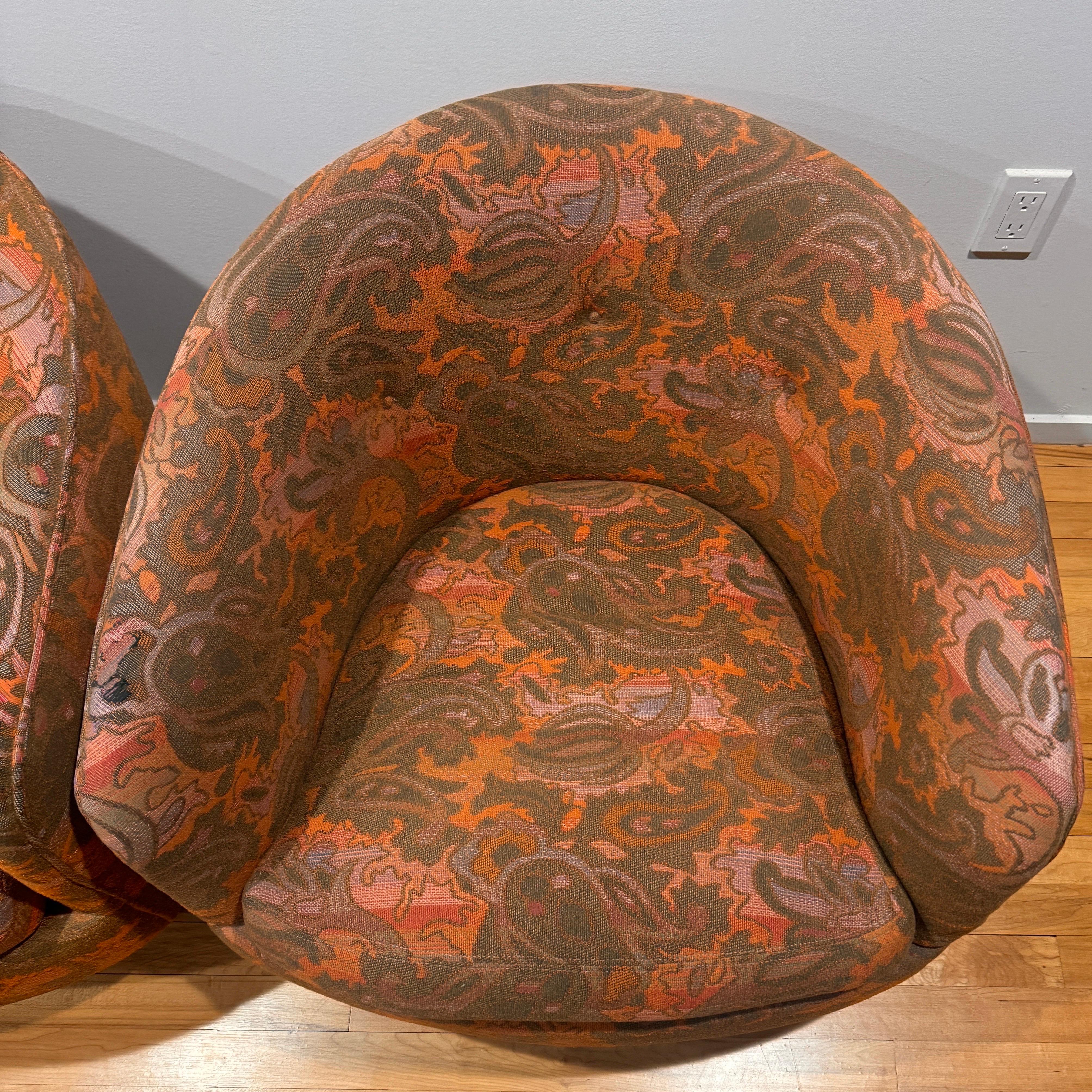 Fabric Milo Baughman for Thayer Coggin Swivel Tilt Lounge Chairs Pair of 2