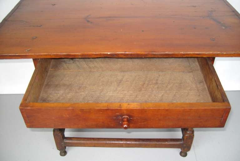 Primitive Early American 1800s Breadboard Top Tavern Table Pine