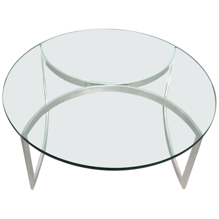 Late Mid Century Modern 1970s Stainless Steel Round Glass Top Coffee Table