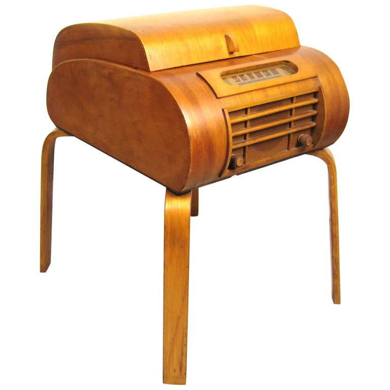 Bent Plywood 1940s Radio Bsr Phonograph in the Matter of Alvar Aalto For Sale