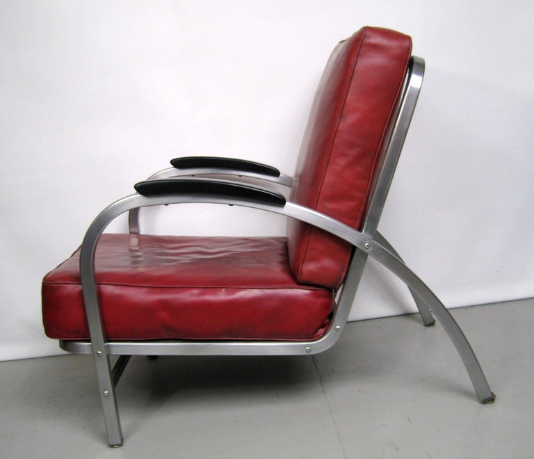 Art Deco Streamline Red Tubular Club Chair Royal Metal Manner of