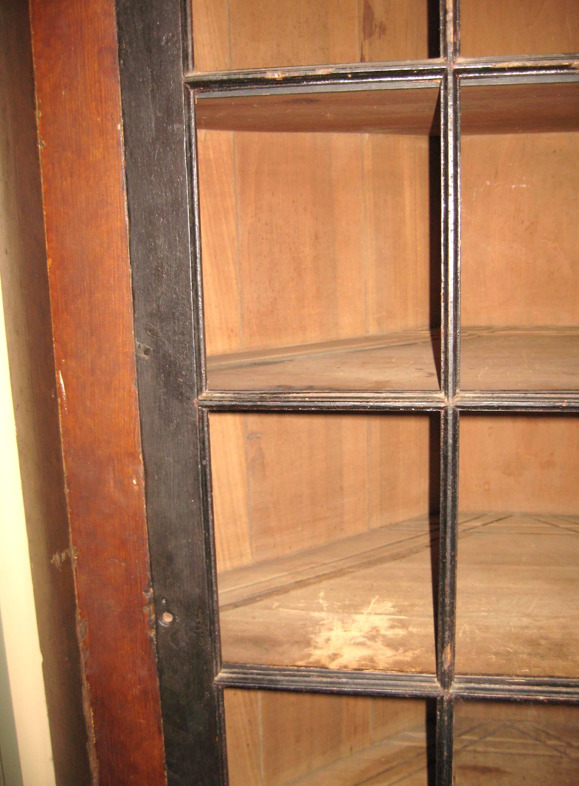 Hand-Crafted 1830s Primitive Farmhouse Corner Cupboard Pine Cabinet For Sale