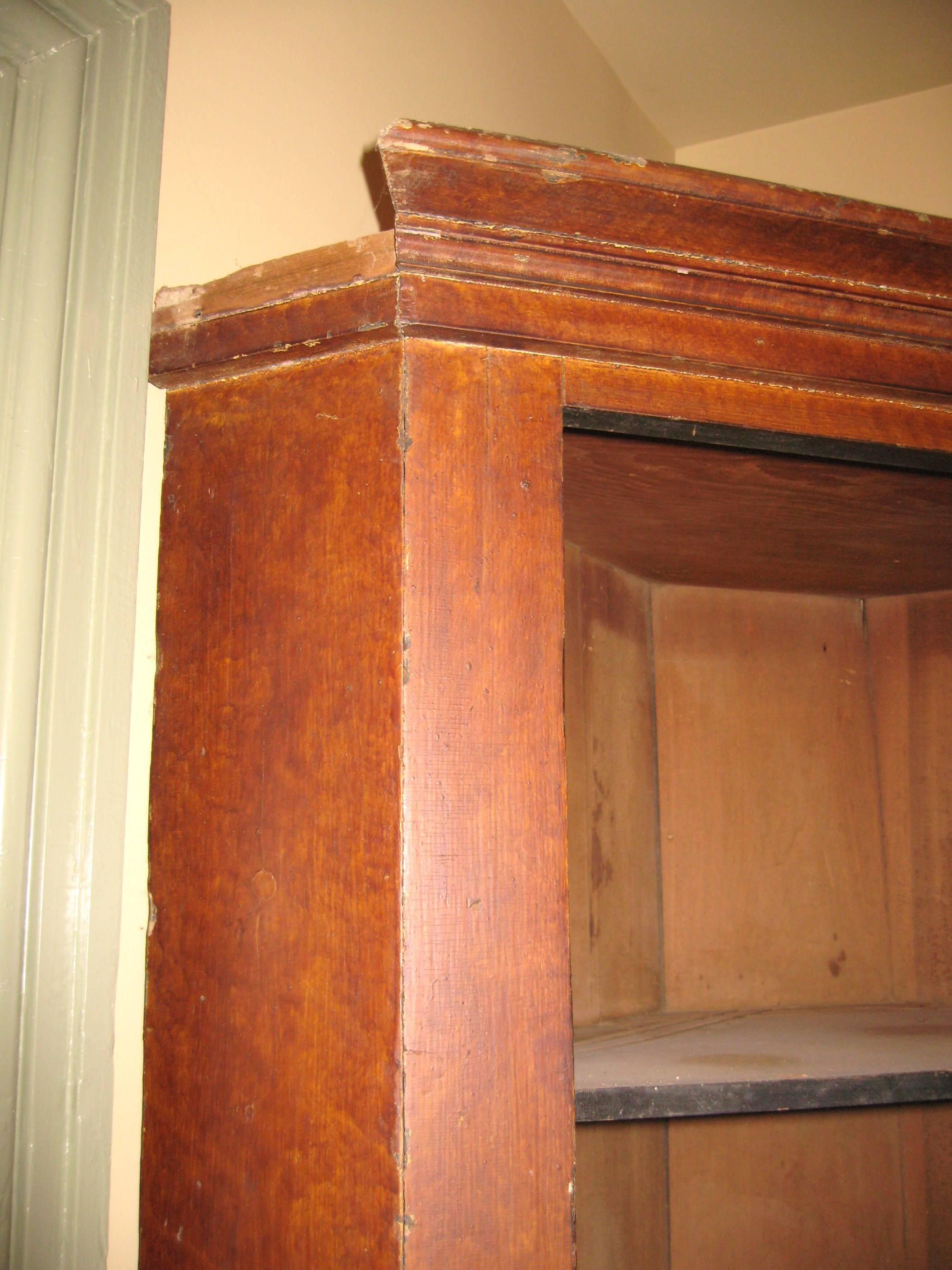 19th Century 1830s Primitive Farmhouse Corner Cupboard Pine Cabinet For Sale