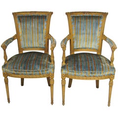 Pair of Painted Italian Louis XVI Carved Armchairs