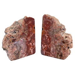 Petrified Wood Bookends with Antique Carved Design