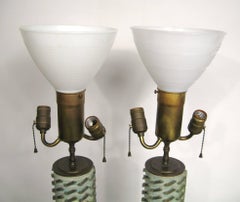Pair of Midcentury Vintage Wood Wallpaper Roller Table Lamps