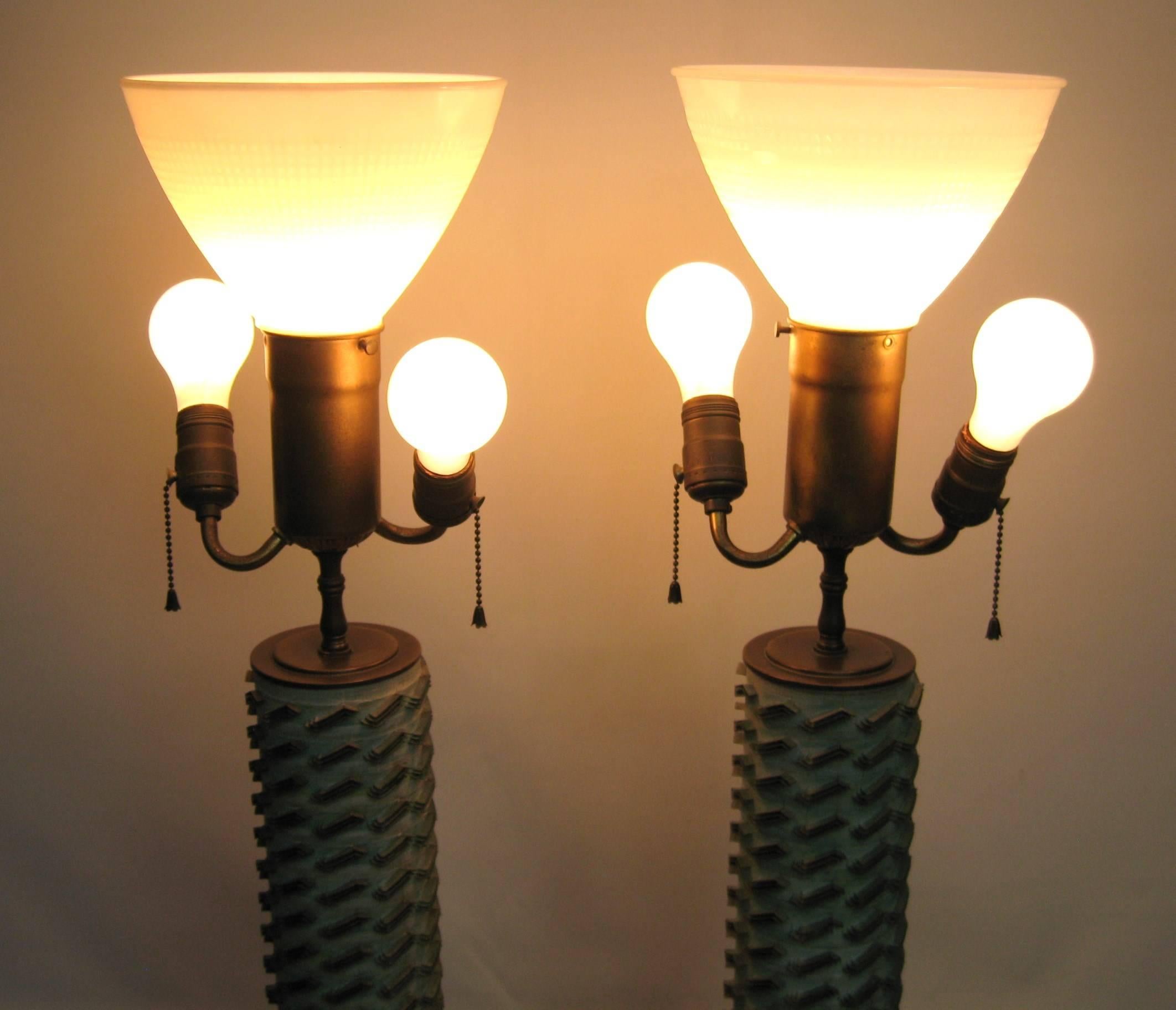 Mid-Century Modern Pair of Midcentury Vintage Wood Wallpaper Roller Table Lamps