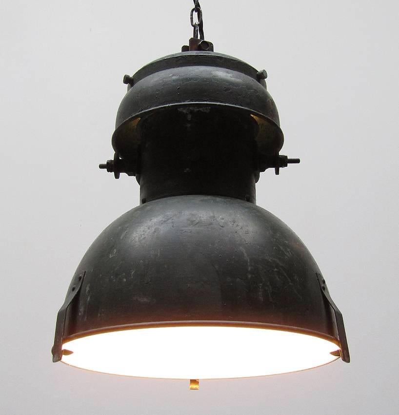 Set of Three 1930s Belgian Street Lights In Distressed Condition For Sale In London, GB