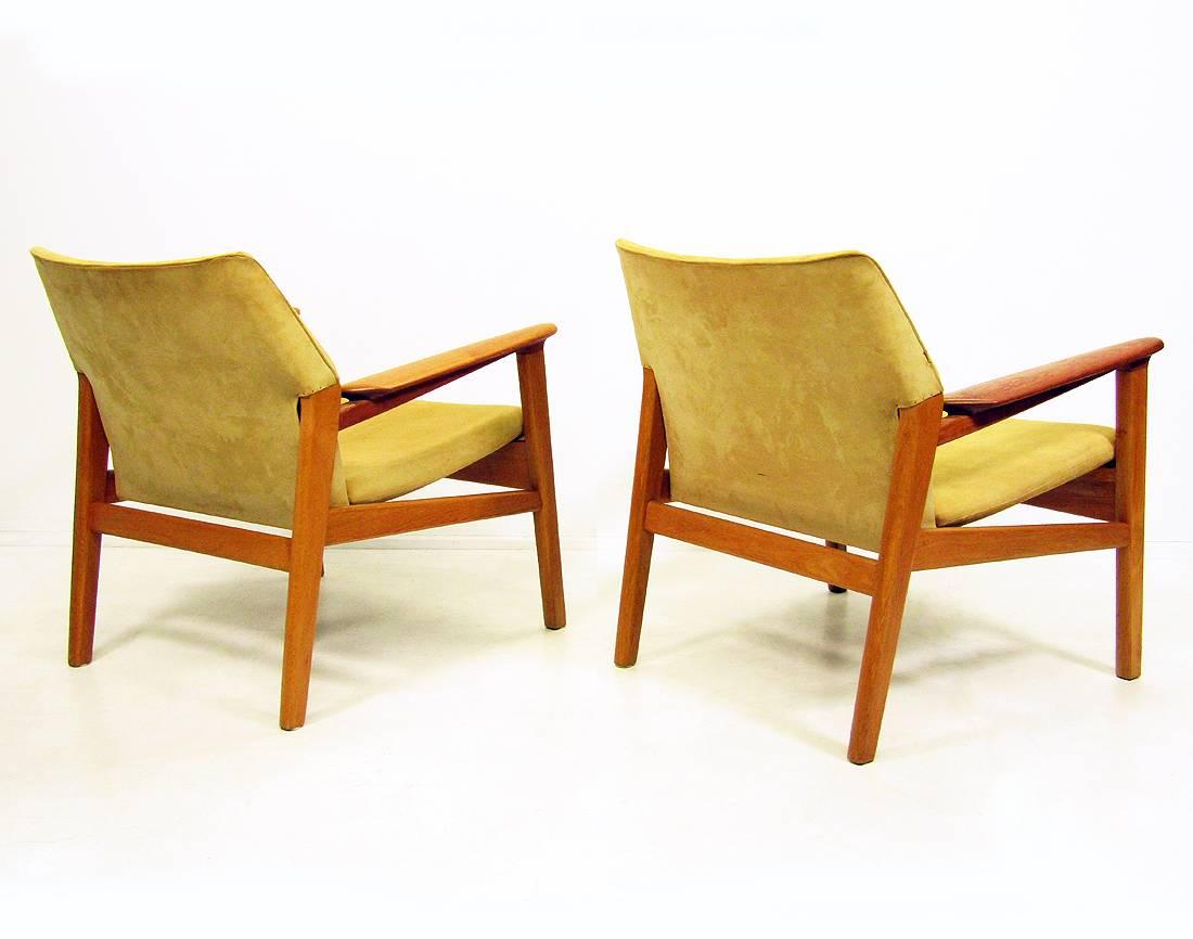 Suede Two 1950s Lounge Chairs by Hans Olsen For Sale